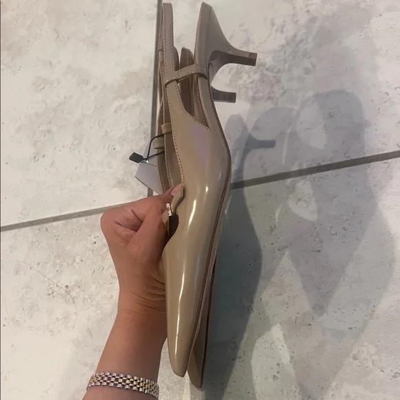 Mango Patent Pointed Slingback Pumps in Taupe Beige - Picture 4 of 4